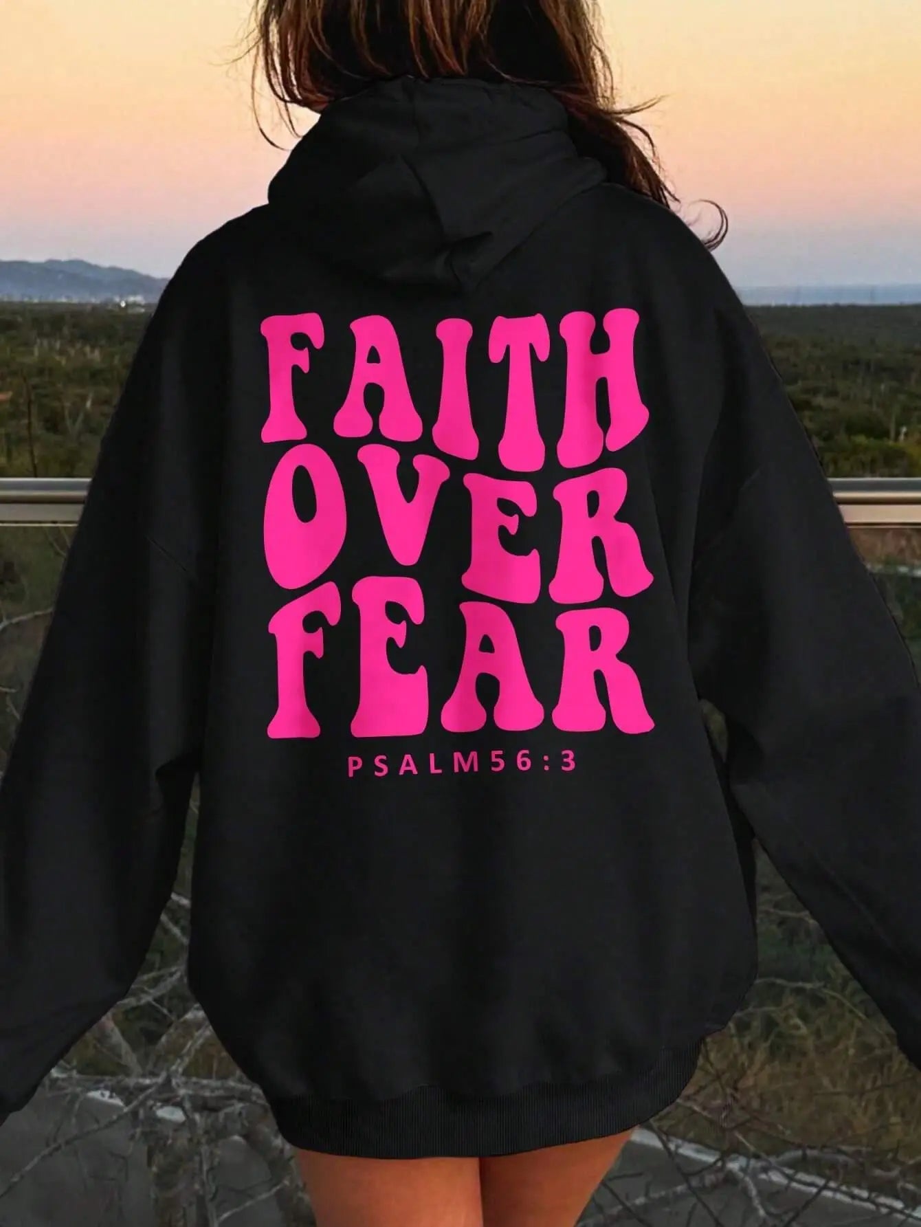 Faith Over Fear Psalm 56:3 Letter Women Hooded Fashion Oversize Hoodies Casual Fleece Hoodie Autumn Soft Warm Female Pullover