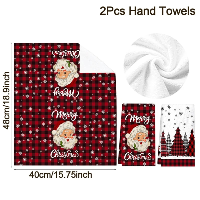 2pcs Christmas Kitchen Towels Buffalo Plaid Xmas Hand Towels Christmas Decorations for Home 2025 Navidad Noel Dish Towels Gifts