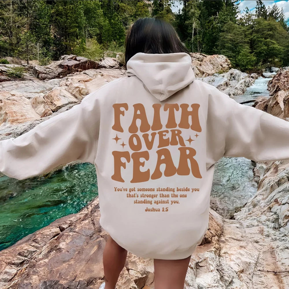 Faith Over Fear Hoodie Christian Sweatshirt Trendy Faith Shirt Cute Religious Hooded Preppy Women Christian Sweater Hoodies