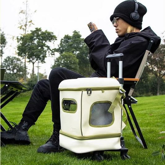 Stylish Pet Carrier Backpack Foldable Cat Travel Bag Lightweight Dog Pushcart Comfortable Breathable Trolley for Cats & Puppies