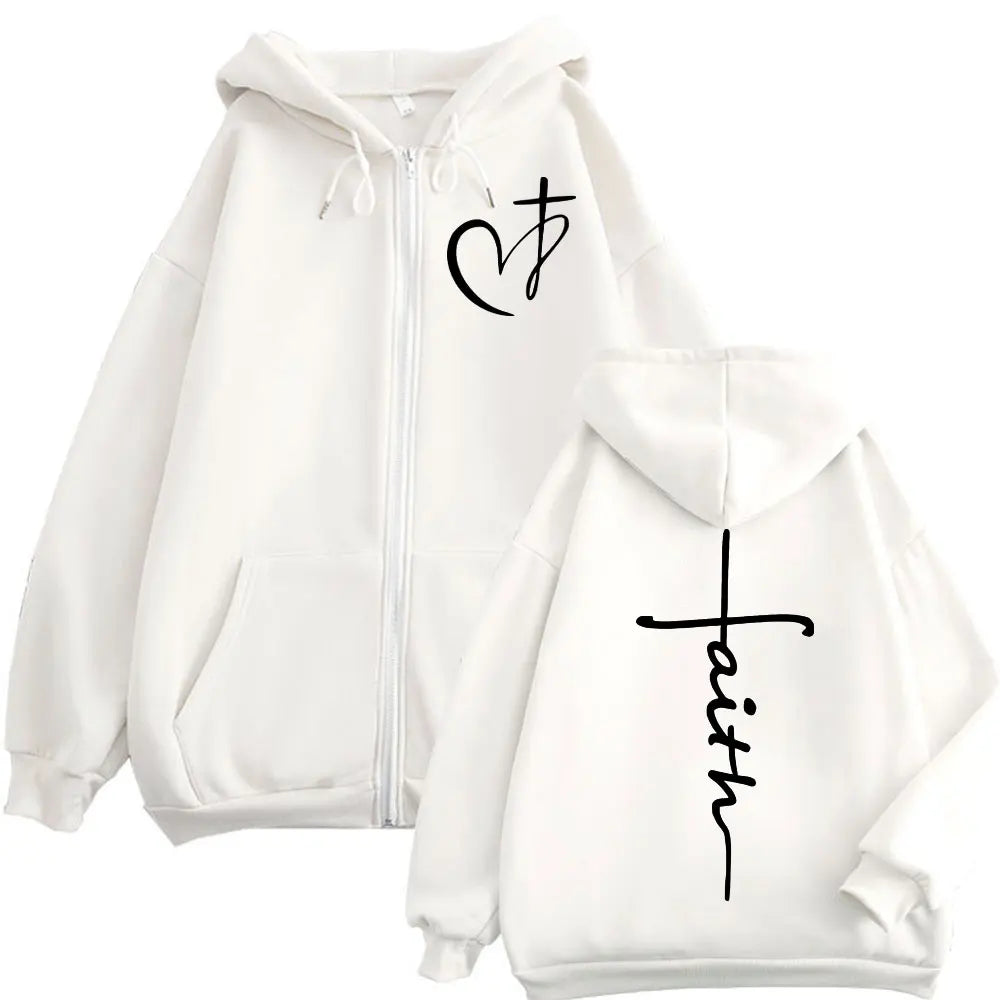 Heart Cross Christian Jesus Faith Over Fear Bible Verse Zipper Hoodie Men's Women High Quality Fashion Zip Up Jacket Sweatshirts