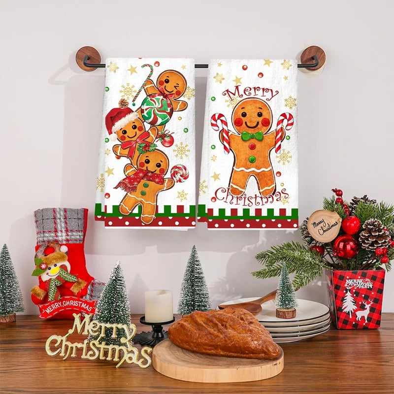 2pcs Christmas Kitchen Towels Buffalo Plaid Xmas Hand Towels Christmas Decorations for Home 2025 Navidad Noel Dish Towels Gifts