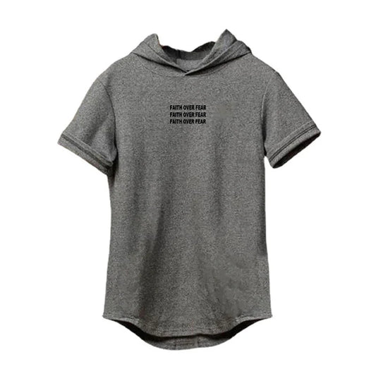 Faith Over Fear Print Cotton Hoodie Gym Fitness Bodybuilding Training Muscle Shirt Men's Sport Short Sleeve Breathable T-shirt