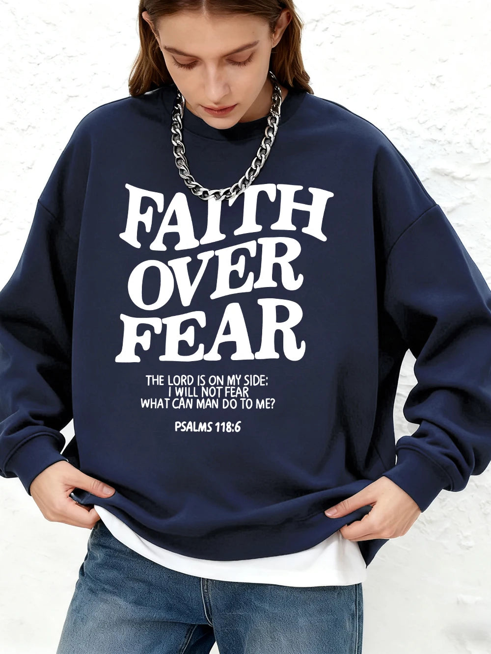 Faith Over Fear Letter Printed Women Sweatshirts Winter Crewneck Hoodie Basics Warm Jogging Oversized Pullovers Casual Clothes