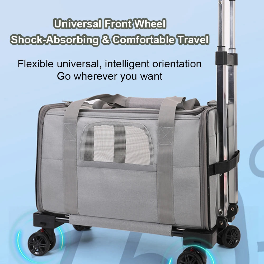 Pet Trolley Bag Detachable Rolling Carrier for Small Dogs Cats Portable Pet Travel Carrier with Telescopic Handle and Shoulder