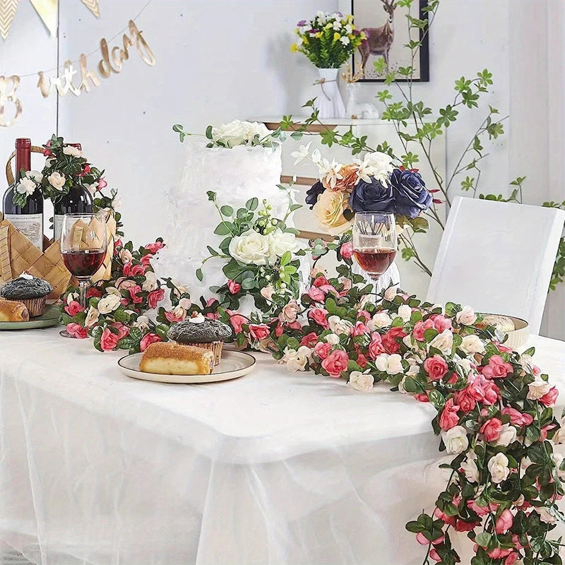 250CM Artificial Rose Flowers for Wedding Home Room Decoration Autumn Garden Outdoor Arch Christmas Rattan DIY Fake Plants Vine