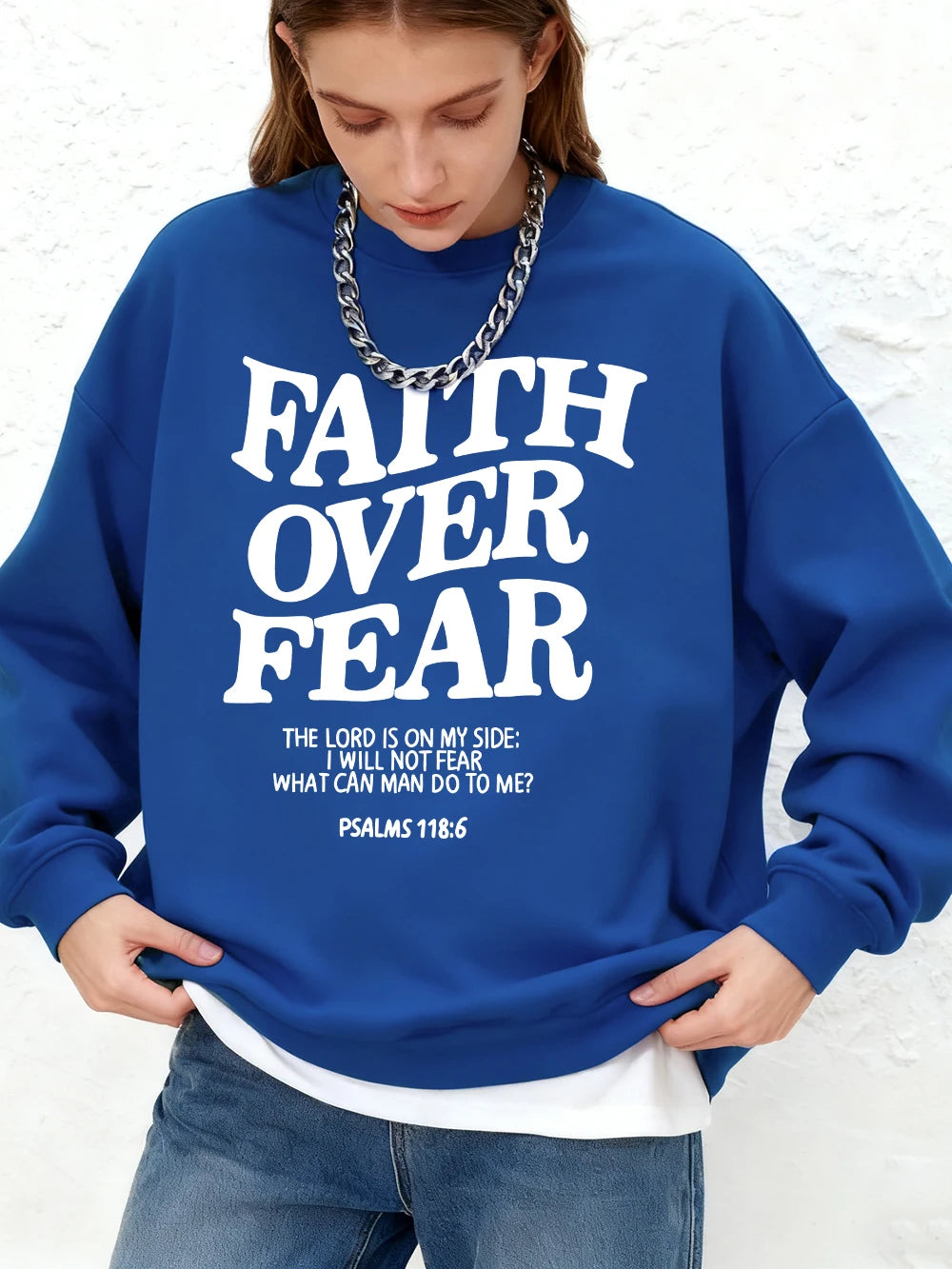 Faith Over Fear Letter Printed Women Sweatshirts Winter Crewneck Hoodie Basics Warm Jogging Oversized Pullovers Casual Clothes