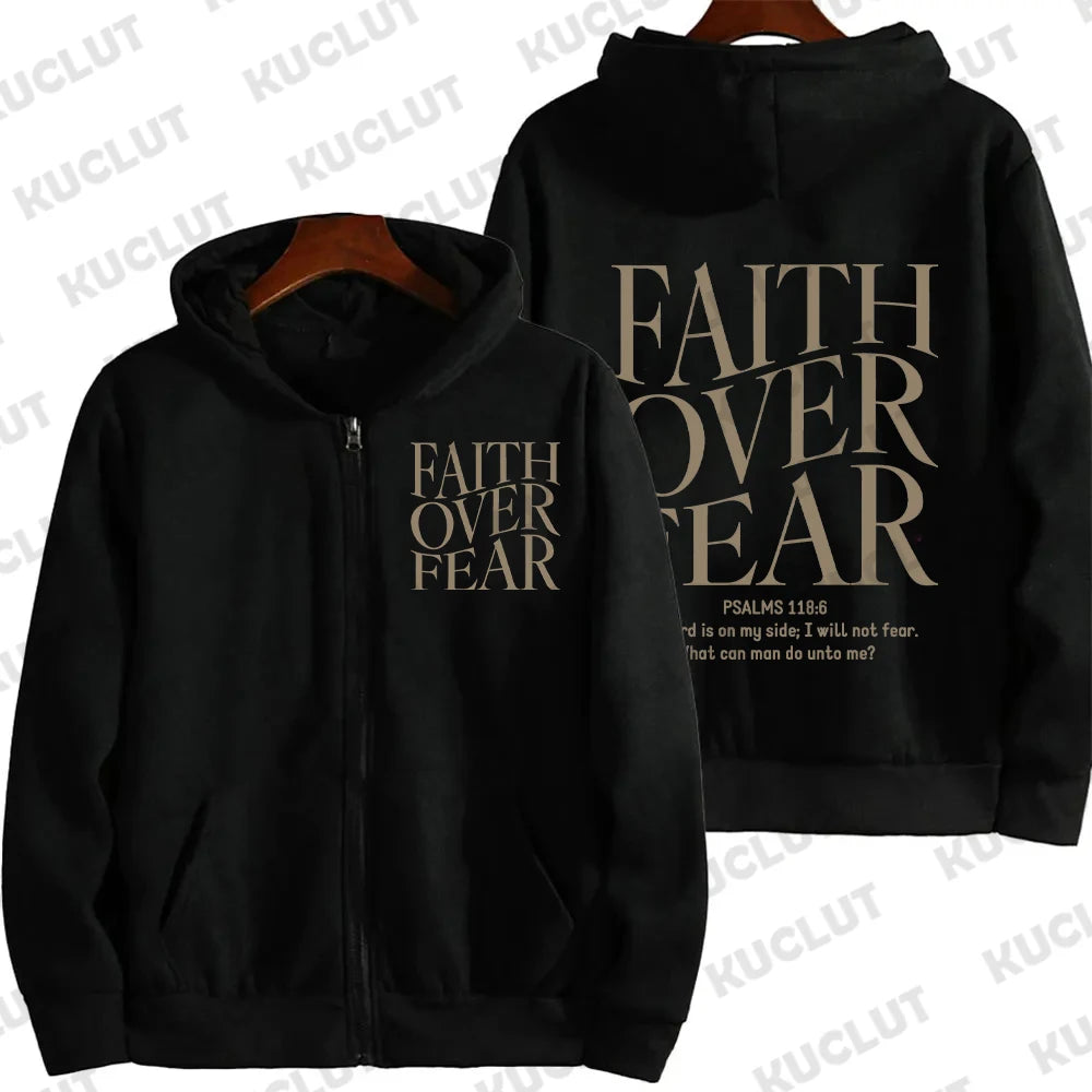 Faith Over Fear Christian Women Zip Hoodie Christian Sweatshirt Jesus Hoodie Trendy Hoodie Bible Verse Aesthetic Zip Jacket Coat