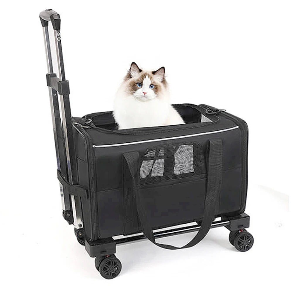 Pet Trolley Bag Detachable Rolling Carrier for Small Dogs Cats Portable Pet Travel Carrier with Telescopic Handle and Shoulder