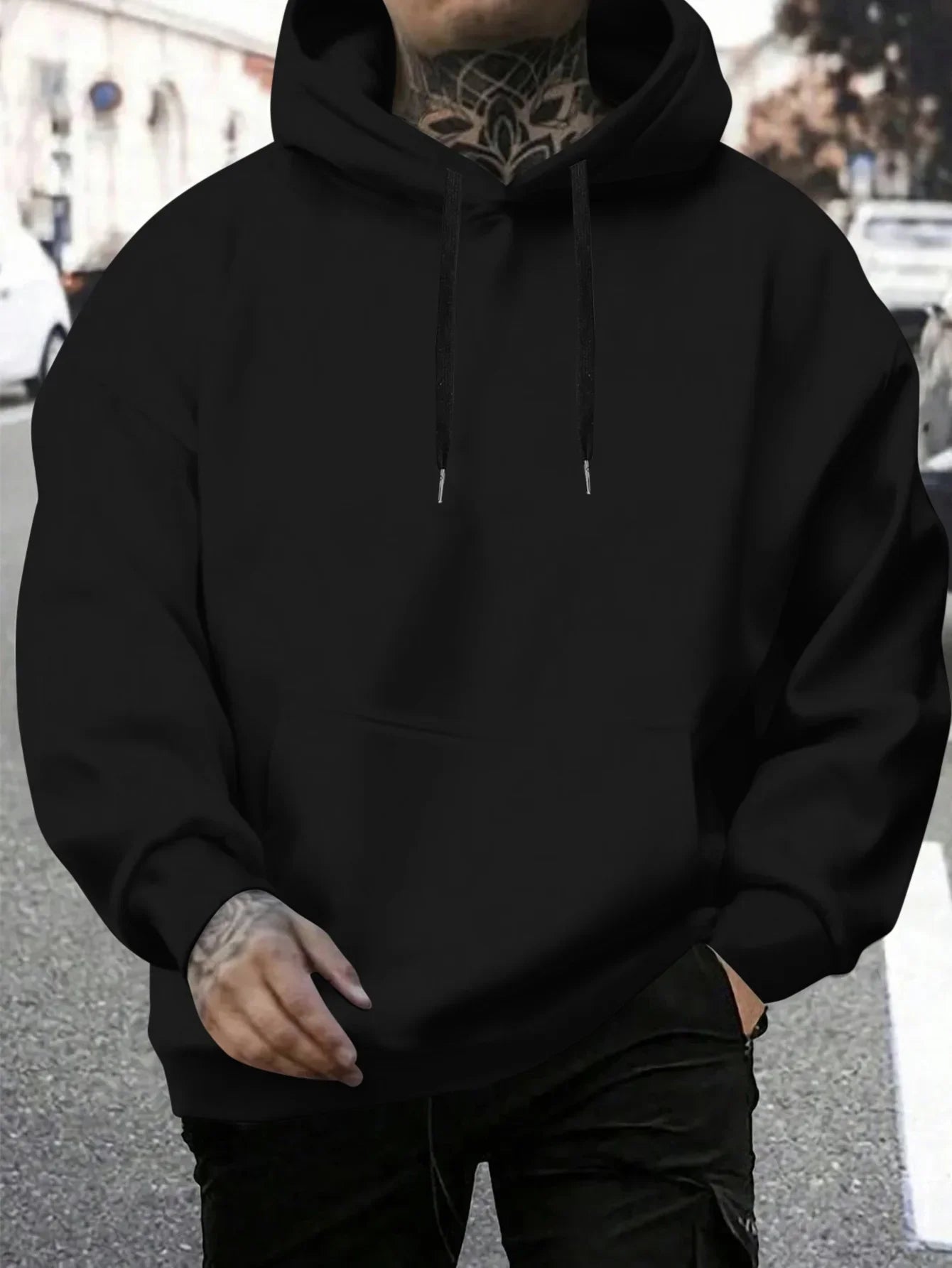 Men's hoodie, Psalm 34:0 Faith over fear and eagle pattern print, loose and casual pullover with kangaroo pocket