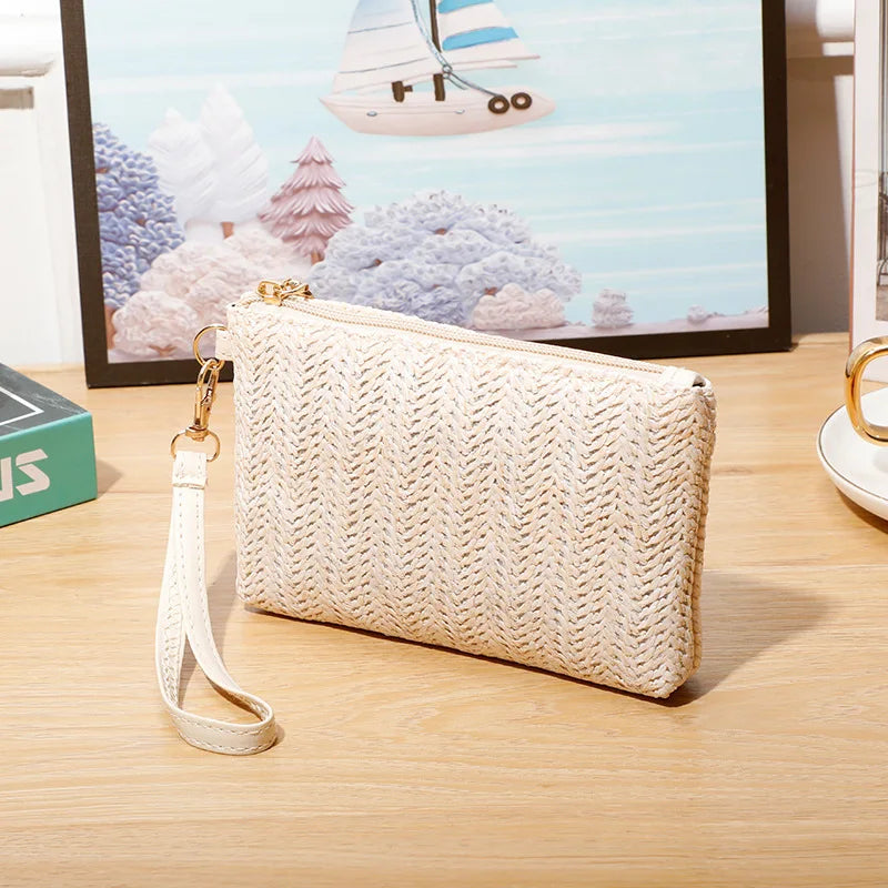Fashion Ladies Wristlet Clutch Weaving Bag Women Daily Money Phone Clutch Straw Woven Coin Purse Summer Beach Wallet Bolsa