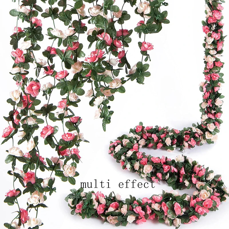 250CM Artificial Rose Flowers for Wedding Home Room Decoration Autumn Garden Outdoor Arch Christmas Rattan DIY Fake Plants Vine