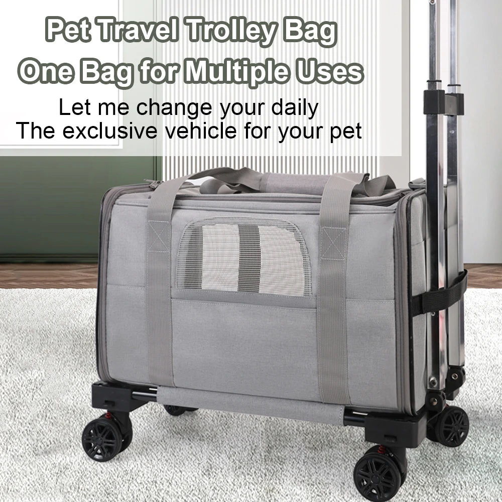 Pet Trolley Bag Detachable Rolling Carrier for Small Dogs Cats Portable Pet Travel Carrier with Telescopic Handle and Shoulder
