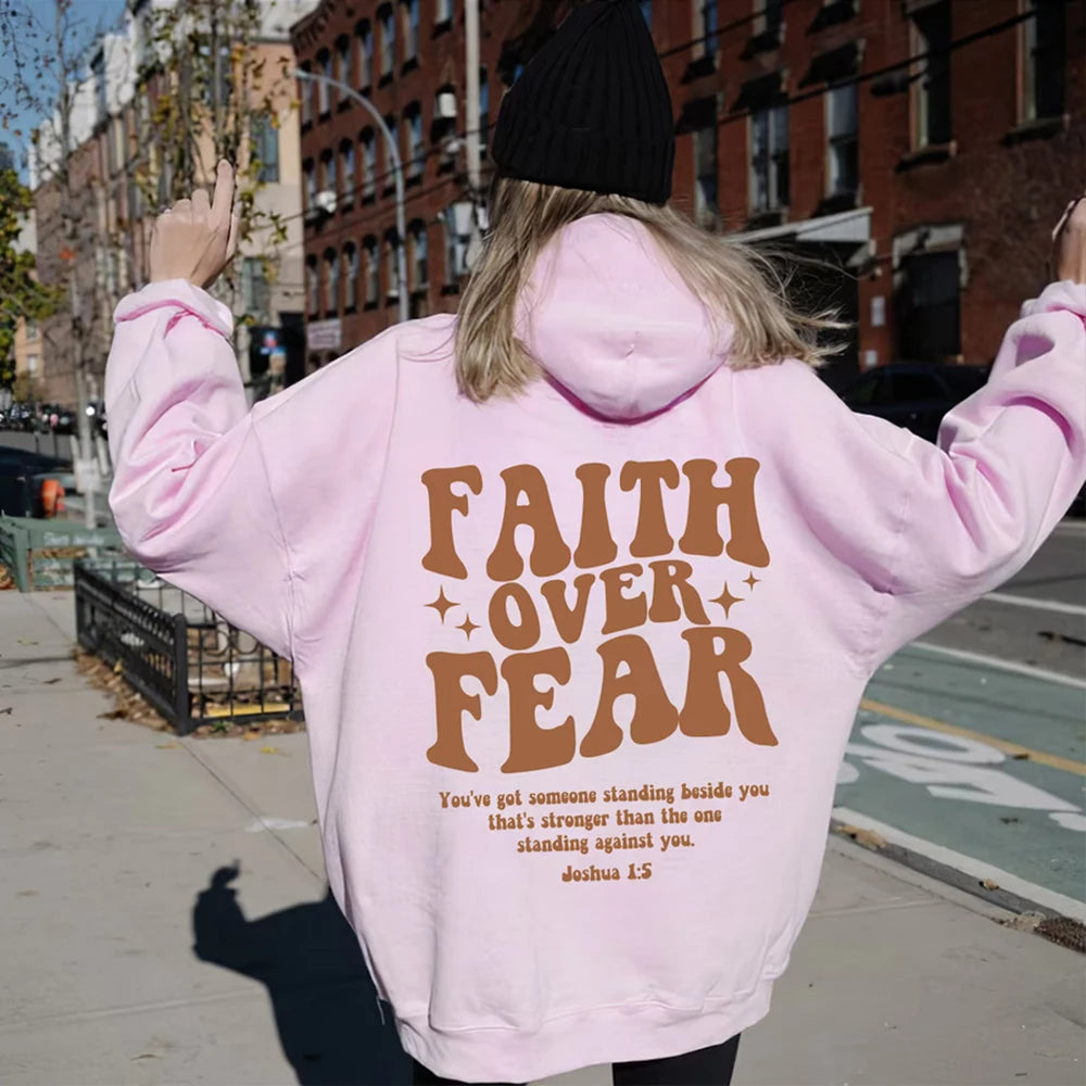 Faith Over Fear Hoodie Christian Sweatshirt Trendy Faith Shirt Cute Religious Hooded Preppy Women Christian Sweater Hoodies