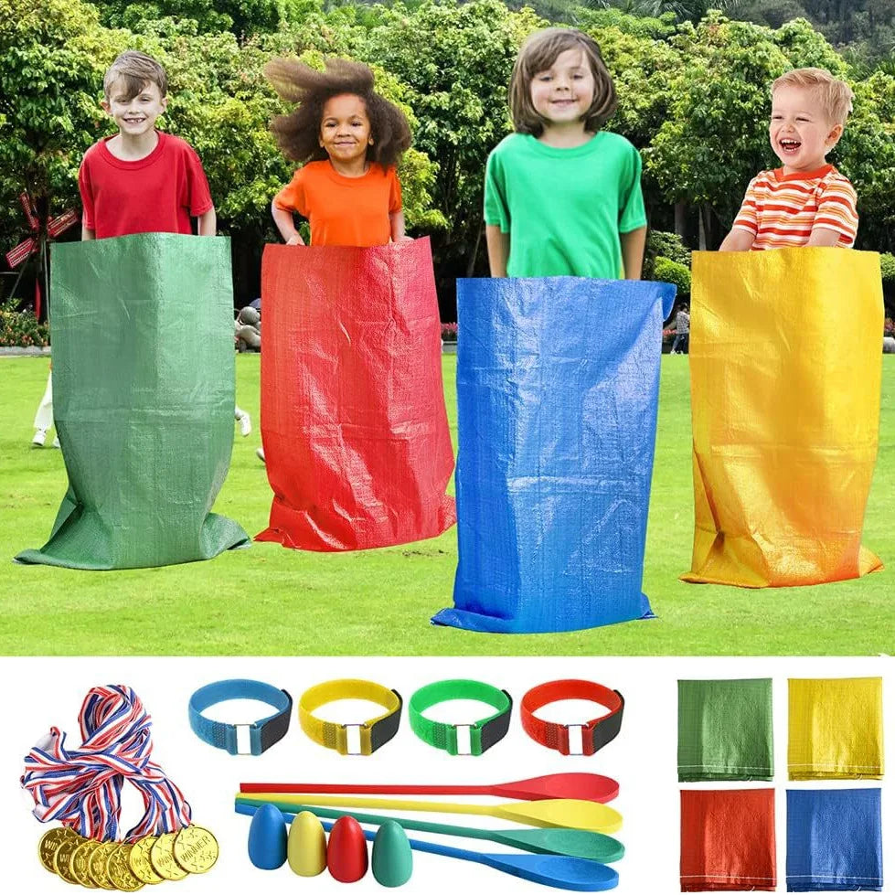 Classic Races Set for Kids: Sack Bags, Three-Legged Bands, and Wooden Egg & Spoon for Sensory Integration Training
