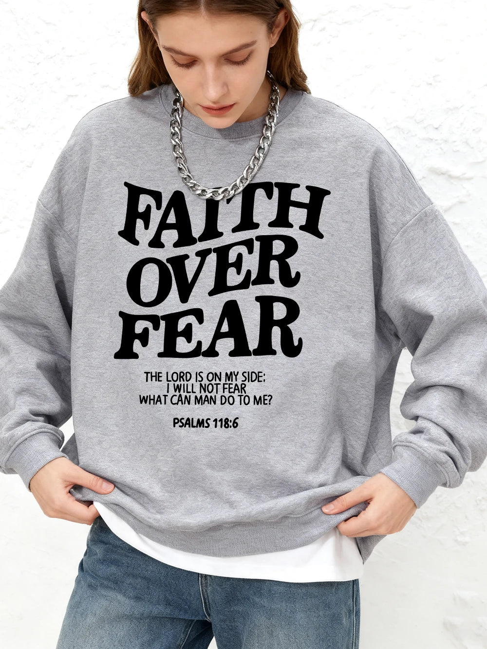 Faith Over Fear Letter Printed Women Sweatshirts Winter Crewneck Hoodie Basics Warm Jogging Oversized Pullovers Casual Clothes