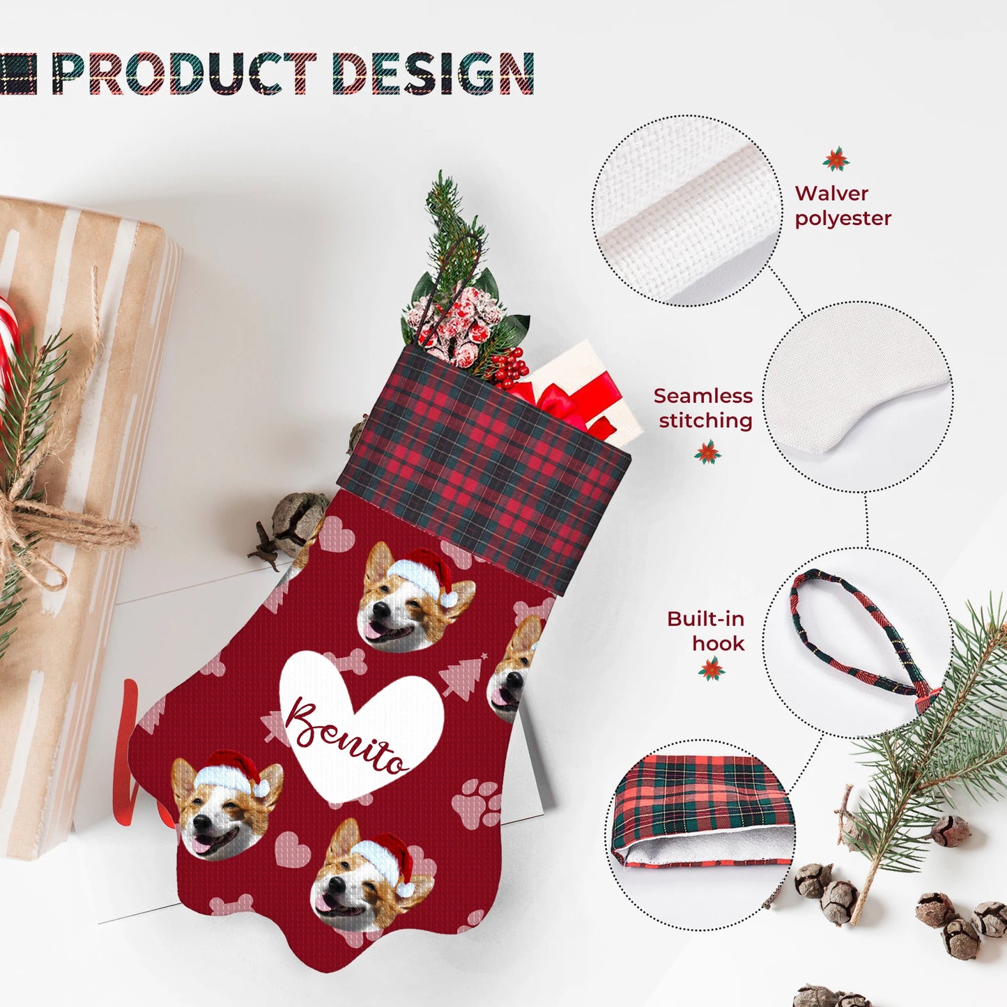 Custom Christmas Stocking 2026 Personalized Name Photo Christmas Socks Gift Bag For Christmas Tree Decorative Pendant