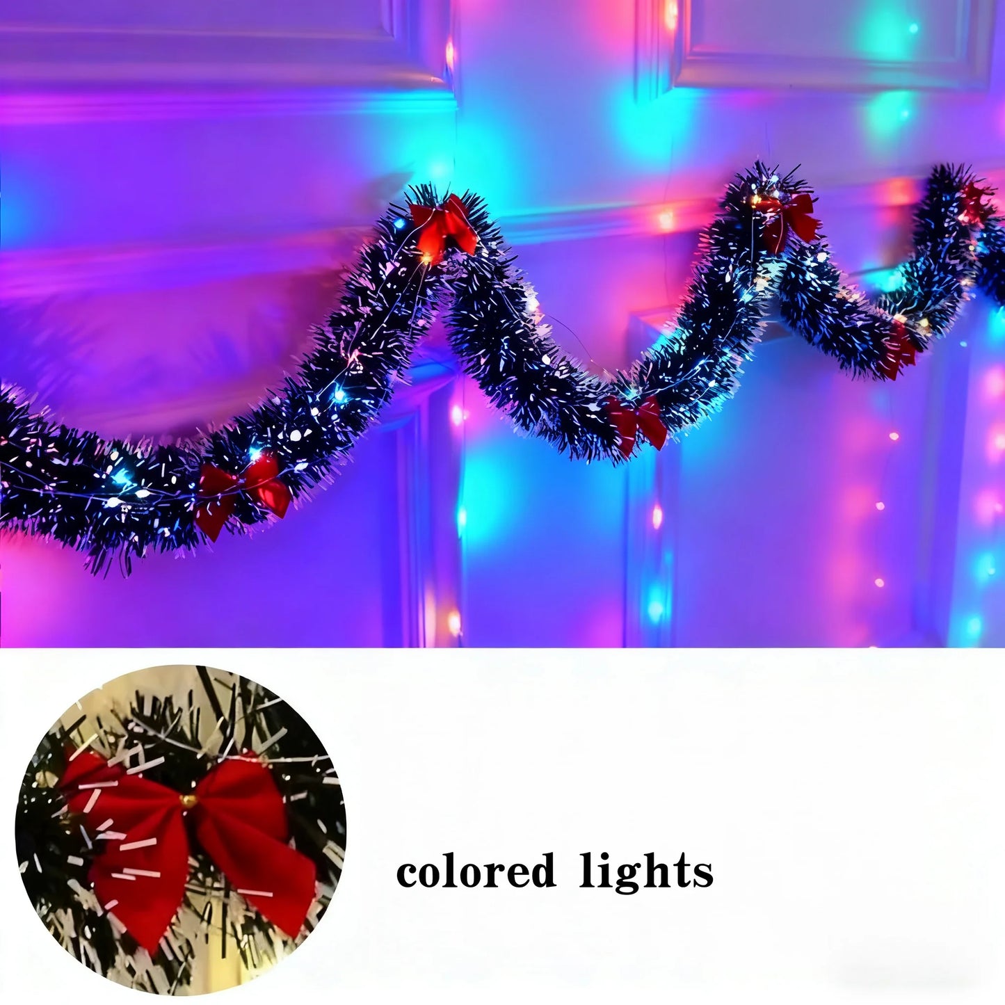 Christmas Tinsel Garland Artificial Christmas Garland With LED Lights Xmas Metallic Twist Hanging Garland Fireplace 2m