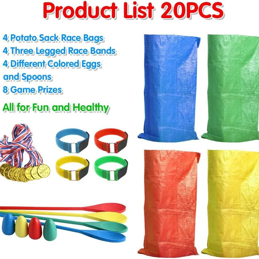 Classic Races Set for Kids: Sack Bags, Three-Legged Bands, and Wooden Egg & Spoon for Sensory Integration Training
