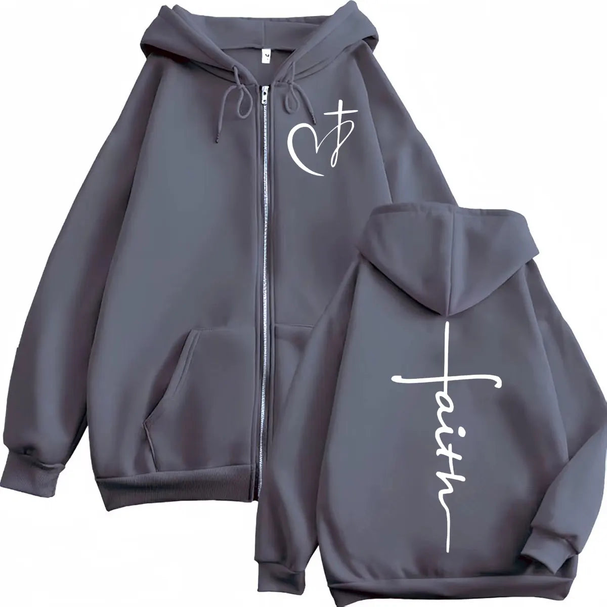Heart Cross Christian Jesus Faith Over Fear Bible Verse Zipper Hoodie Men's Women High Quality Fashion Zip Up Jacket Sweatshirts
