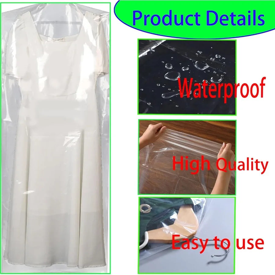 15 Pack 24 x 60 In Clear Plastic Clothes Covers for Dry Cleaning Hanging Garment Storage Bags with DustProof Protection Ideal f