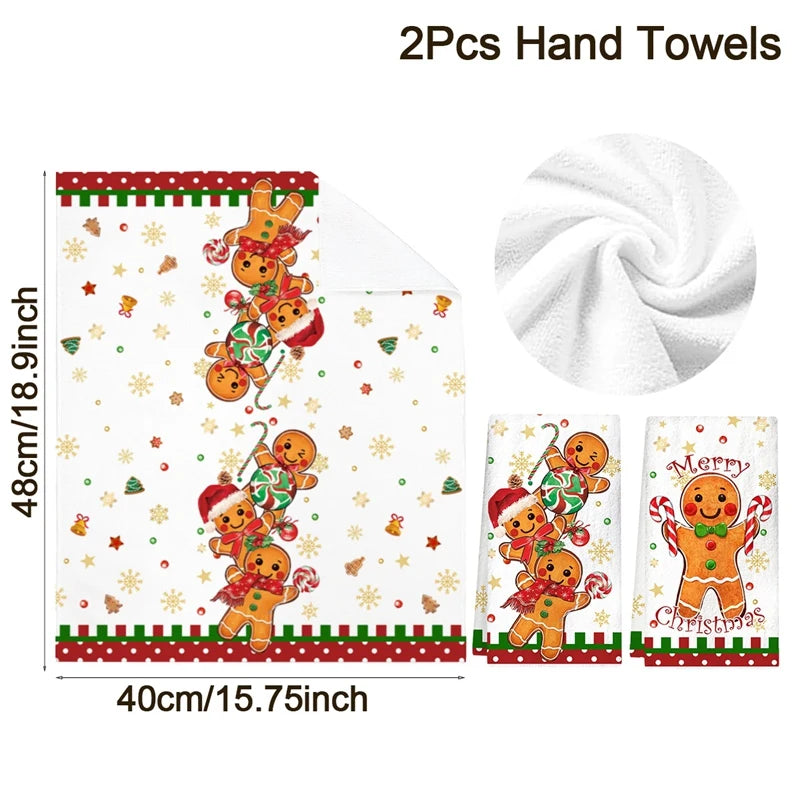 2pcs Christmas Kitchen Towels Buffalo Plaid Xmas Hand Towels Christmas Decorations for Home 2025 Navidad Noel Dish Towels Gifts