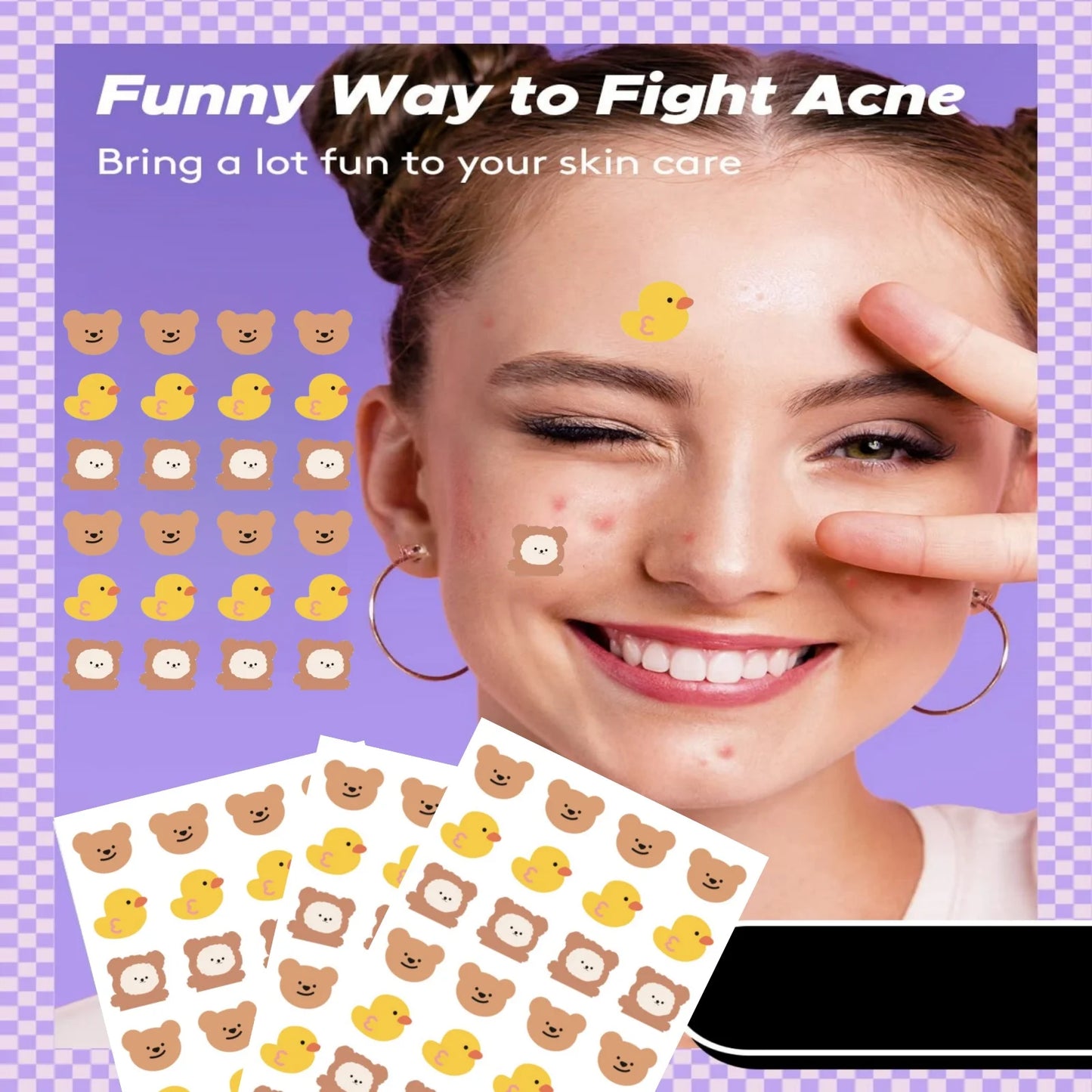 24 pieces of cartoon facial acne patches, concealer, acne patch and pimples patch, ultra-thin and breathable