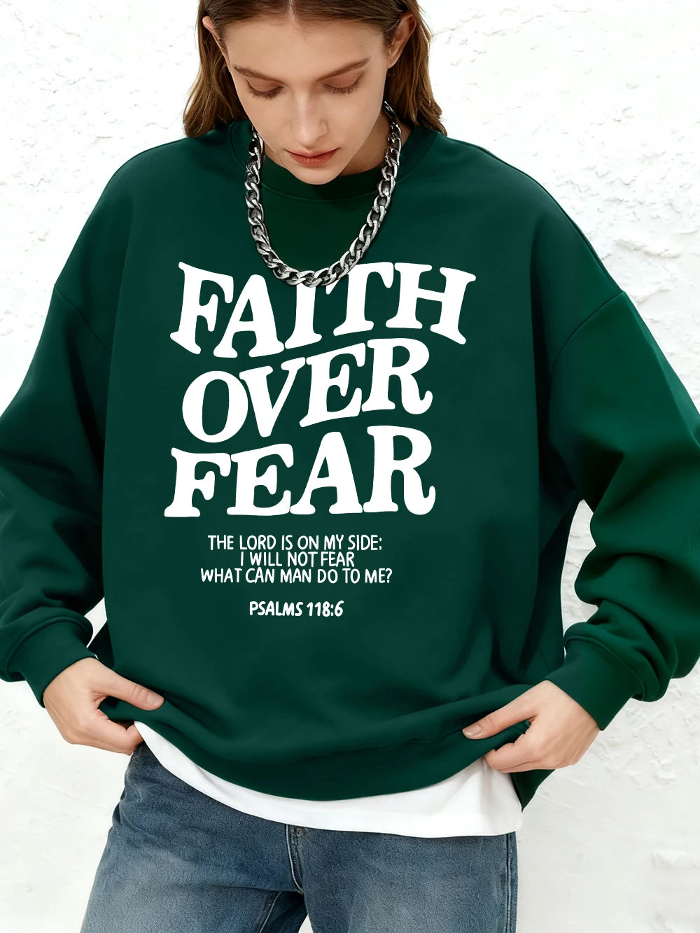 Faith Over Fear Letter Printed Women Sweatshirts Winter Crewneck Hoodie Basics Warm Jogging Oversized Pullovers Casual Clothes