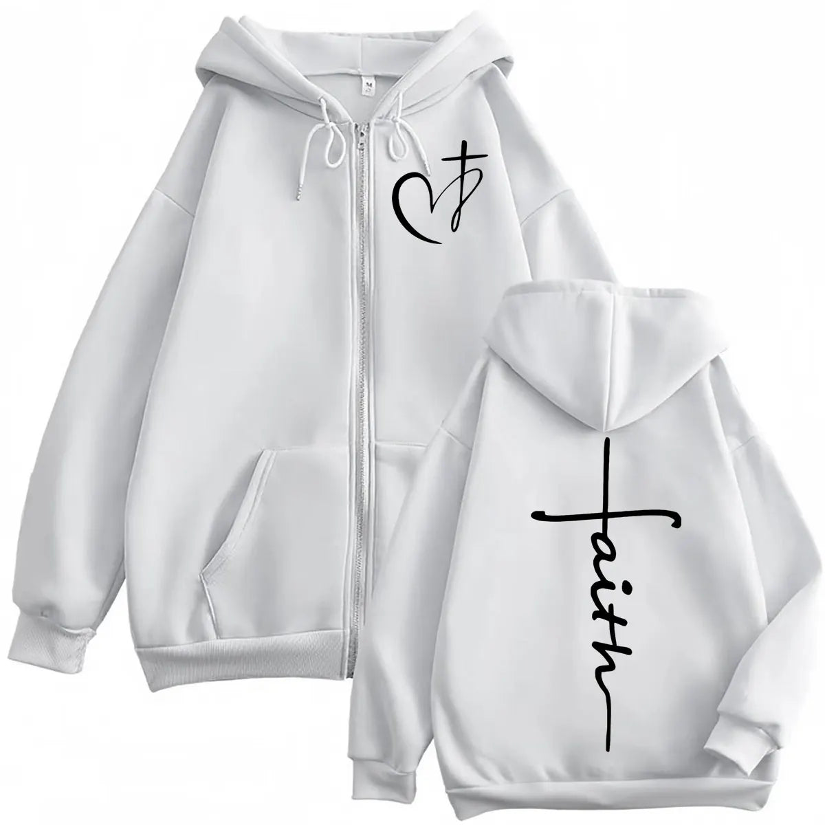 Heart Cross Christian Jesus Faith Over Fear Bible Verse Zipper Hoodie Men's Women High Quality Fashion Zip Up Jacket Sweatshirts