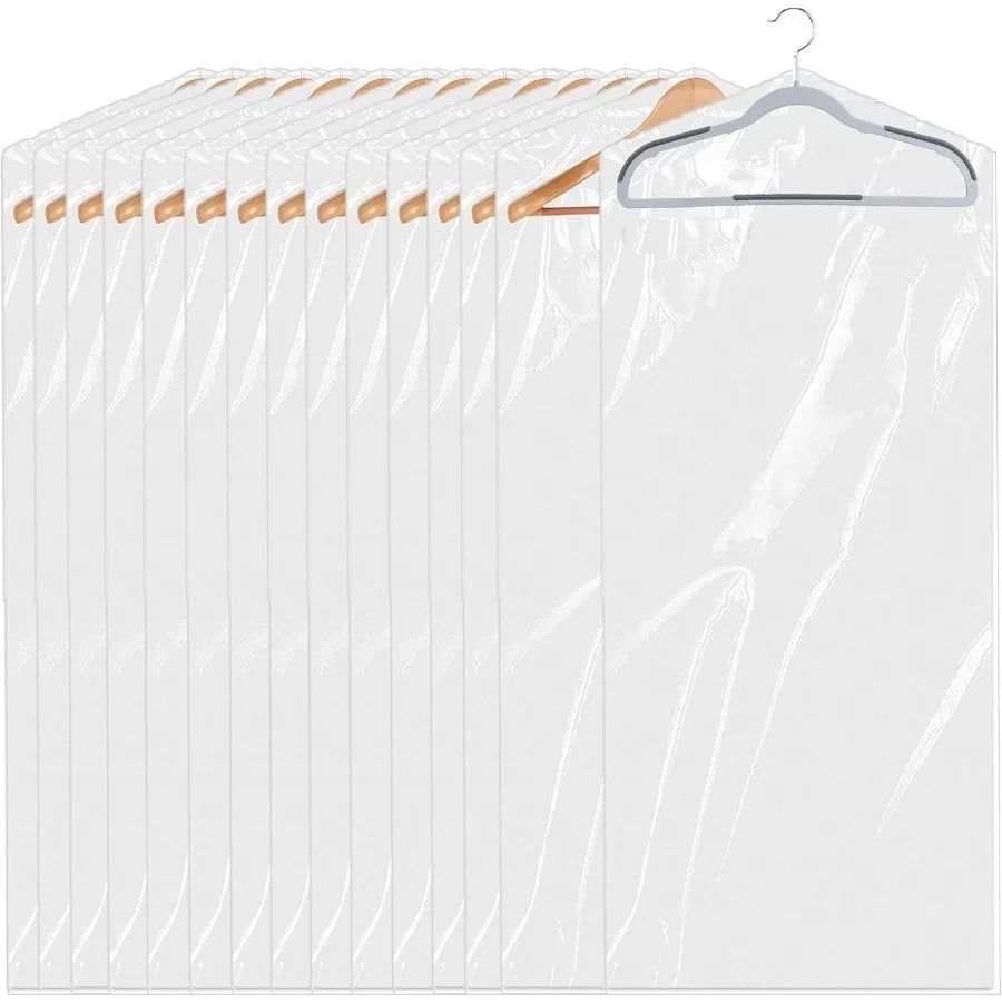 15 Pack 24 x 60 In Clear Plastic Clothes Covers for Dry Cleaning Hanging Garment Storage Bags with DustProof Protection Ideal f