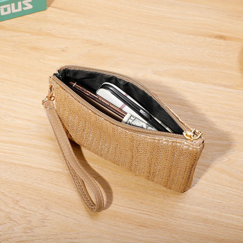 Fashion Ladies Wristlet Clutch Weaving Bag Women Daily Money Phone Clutch Straw Woven Coin Purse Summer Beach Wallet Bolsa