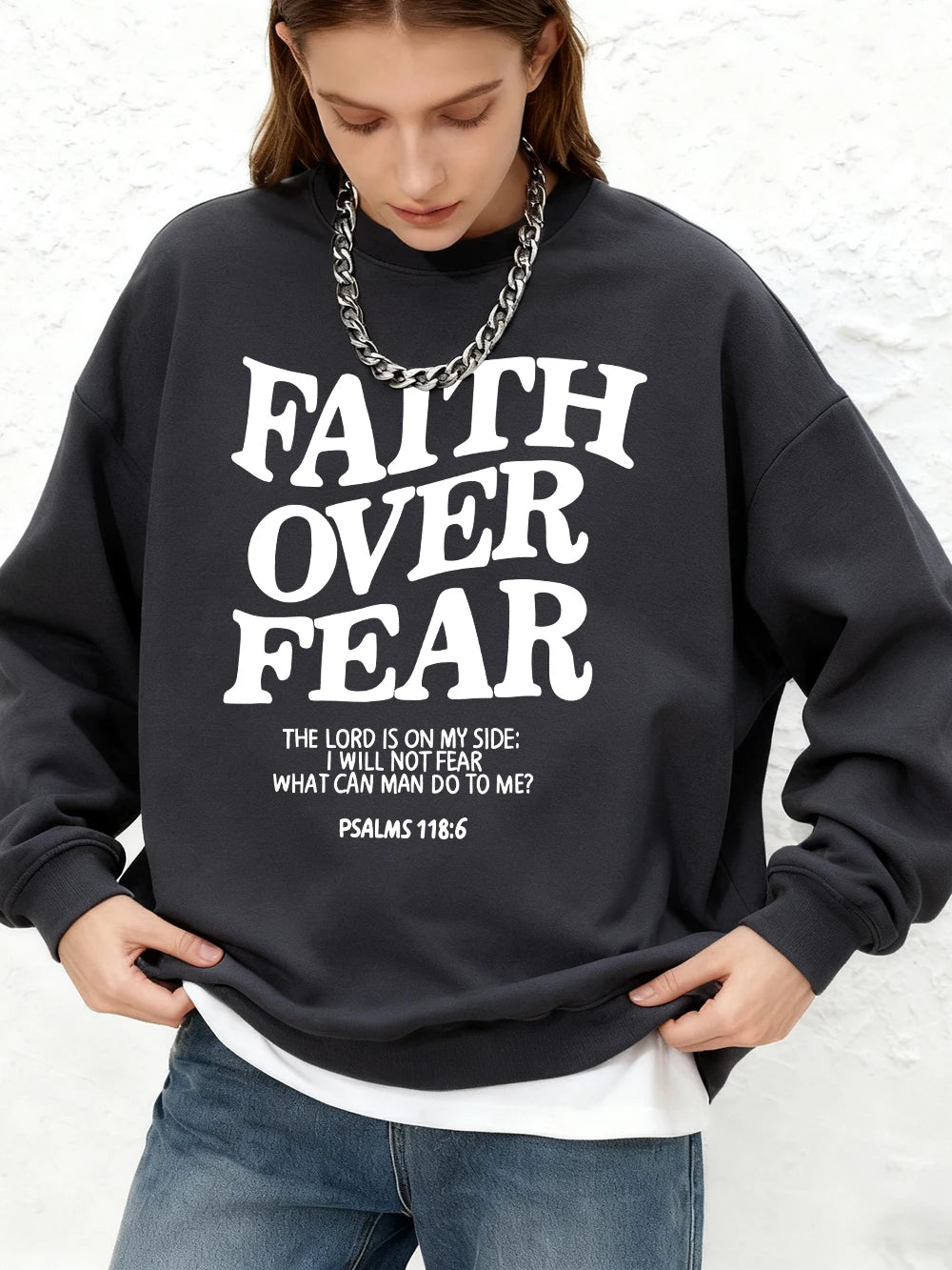 Faith Over Fear Letter Printed Women Sweatshirts Winter Crewneck Hoodie Basics Warm Jogging Oversized Pullovers Casual Clothes