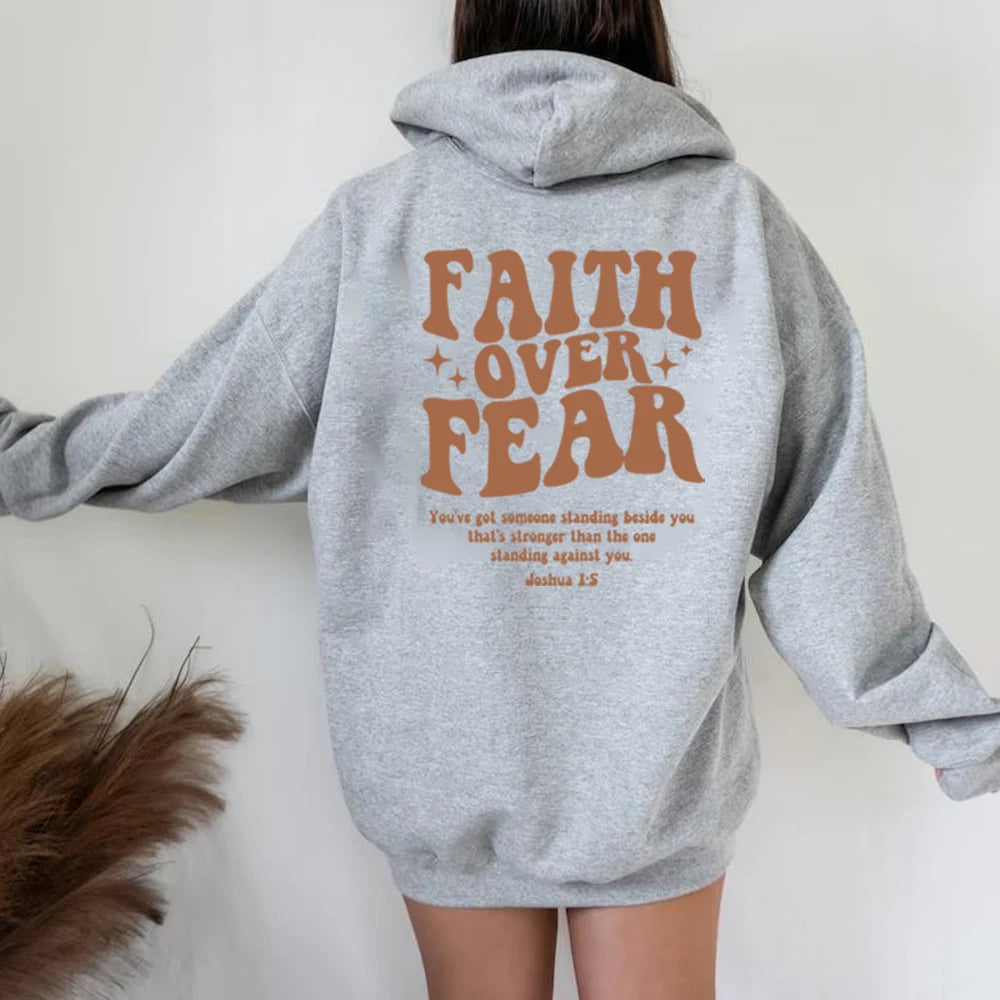 Faith Over Fear Hoodie Christian Sweatshirt Trendy Faith Shirt Cute Religious Hooded Preppy Women Christian Sweater Hoodies
