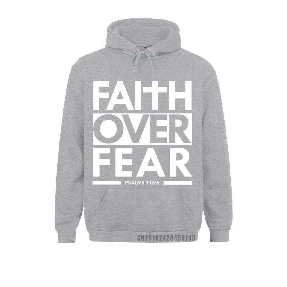 Faith Over Fear Bible Scripture Verse Christian Pullover Hoodie Hoodies High Street Long Sleeve Men Sweatshirts Winter Hoods