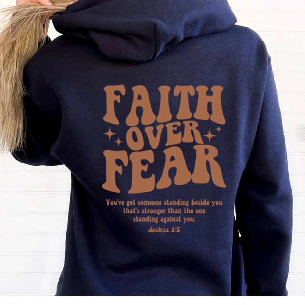 Faith Over Fear Hoodie Christian Sweatshirt Trendy Faith Shirt Cute Religious Hooded Preppy Women Christian Sweater Hoodies