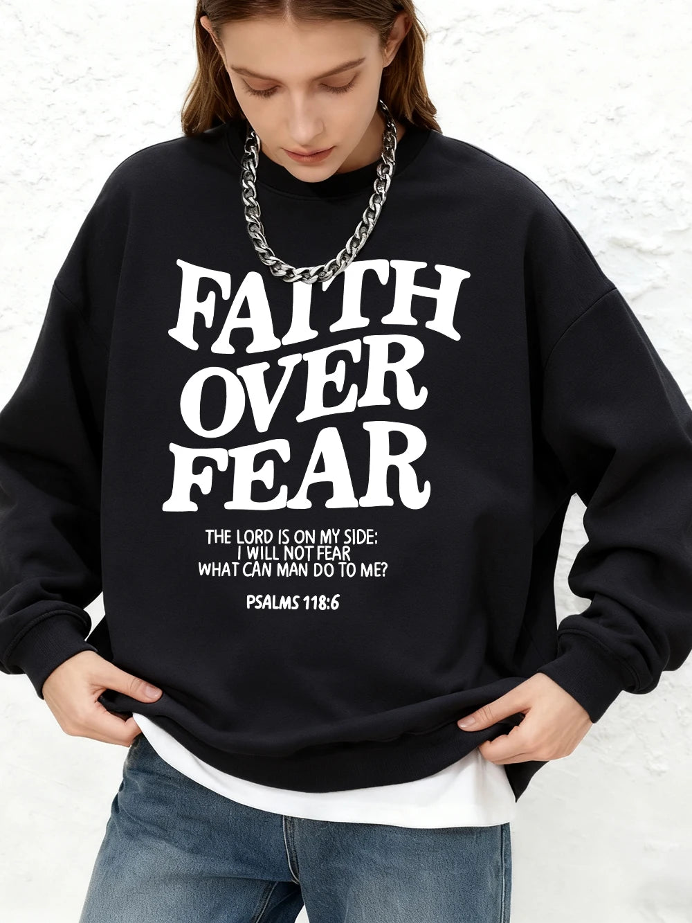 Faith Over Fear Letter Printed Women Sweatshirts Winter Crewneck Hoodie Basics Warm Jogging Oversized Pullovers Casual Clothes
