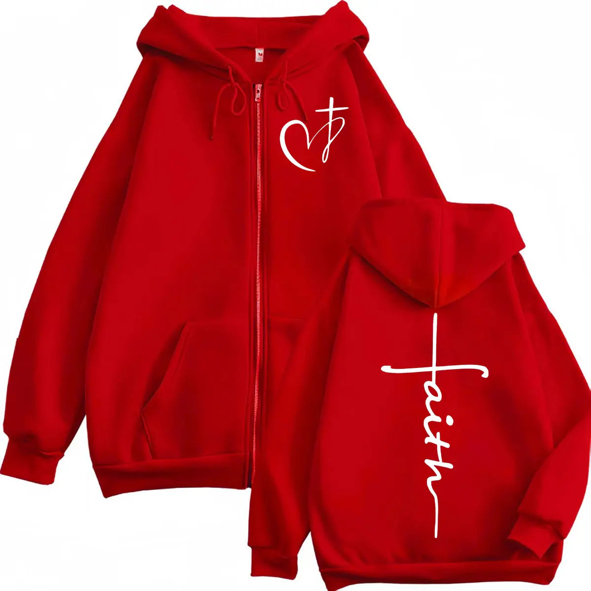 Heart Cross Christian Jesus Faith Over Fear Bible Verse Zipper Hoodie Men's Women High Quality Fashion Zip Up Jacket Sweatshirts