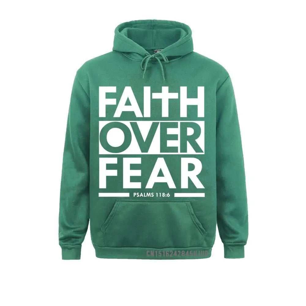 Faith Over Fear Bible Scripture Verse Christian Pullover Hoodie Hoodies High Street Long Sleeve Men Sweatshirts Winter Hoods