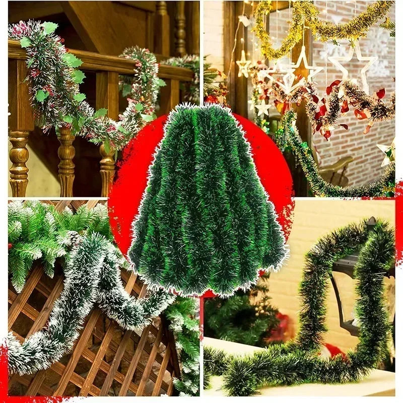 2M Wholesale Christmas Ribbon Garland Green Cane Tinsel Ribbons Xmas Tree Hanging Pendent Wreath Ornaments Home Party Supplies